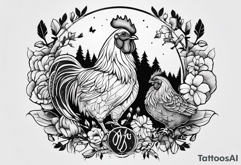 Chicken, bear, bug together as family tattoo idea