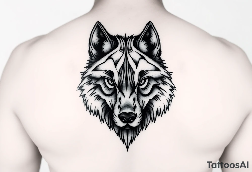 Wolf face to fit on quad above knee tattoo idea