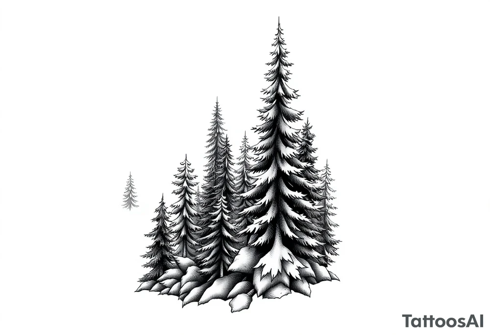Coniferous forest tattoo sleeve black and gray tattoo idea