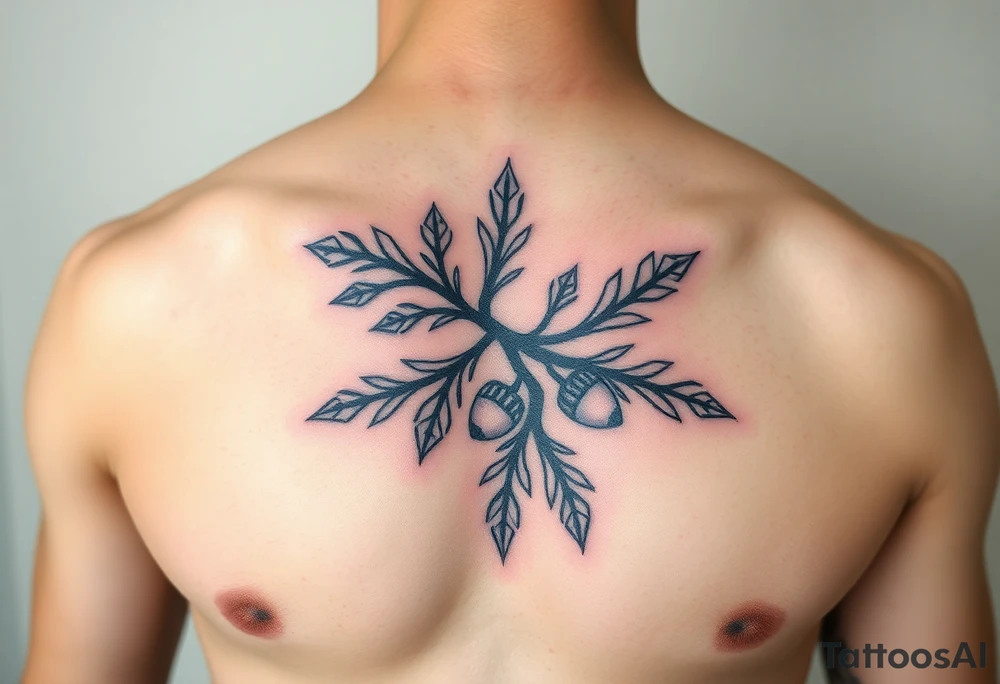 on the chest an oak branch with thick leaves and acorns oak branch with thick leaves and acorns tattoo idea