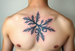 on the chest an oak branch with thick leaves and acorns oak branch with thick leaves and acorns tattoo idea