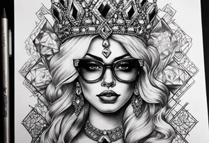 Dead Diamond queen wearing glasses add gemstones tattoo idea