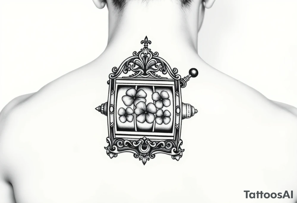 Ornate slot machine with three four leaf clovers tattoo idea