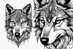 Peacock feather and wolf puppy tattoo idea