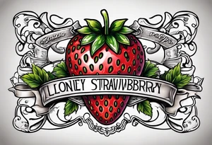 lonely strawberry wrapped in banner saying Pops tattoo idea