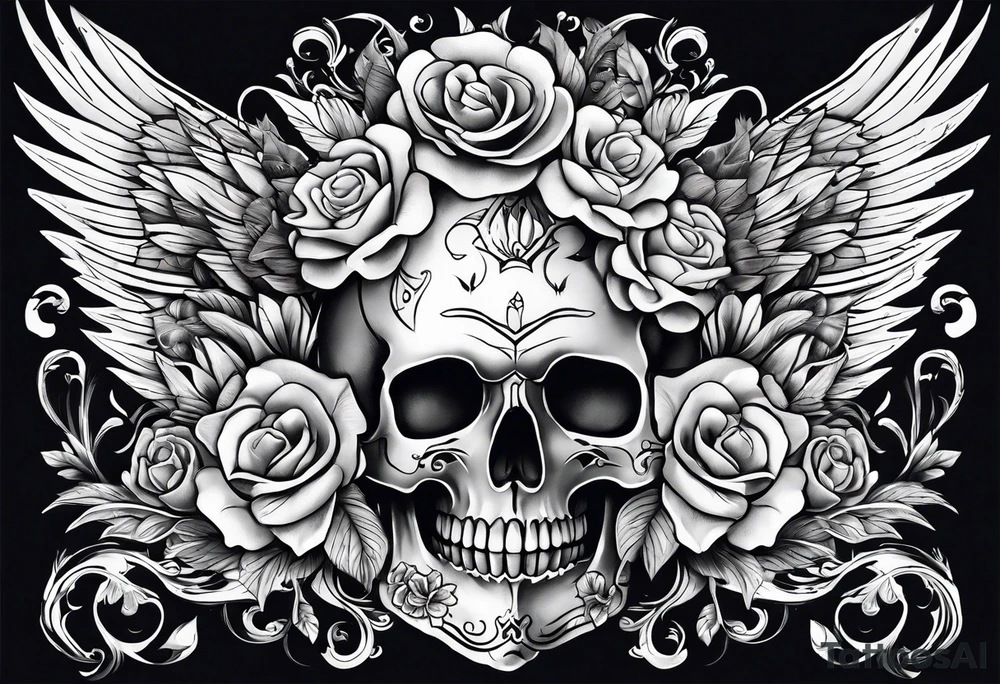 sleeve tattoo full with guns and flowers and wings tattoo idea