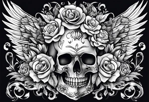 sleeve tattoo full with guns and flowers and wings tattoo idea