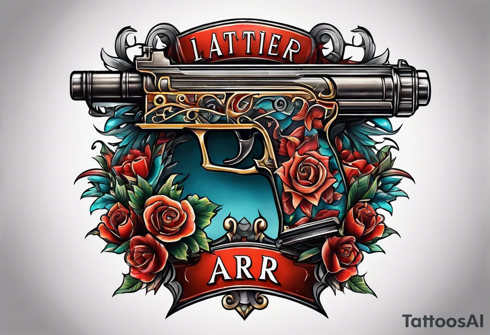 The letters AR with pistols on each side tattoo idea