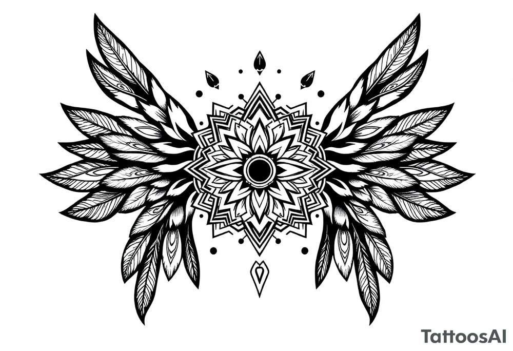 spiritual feathers indian mandala shaman rune tattoo idea