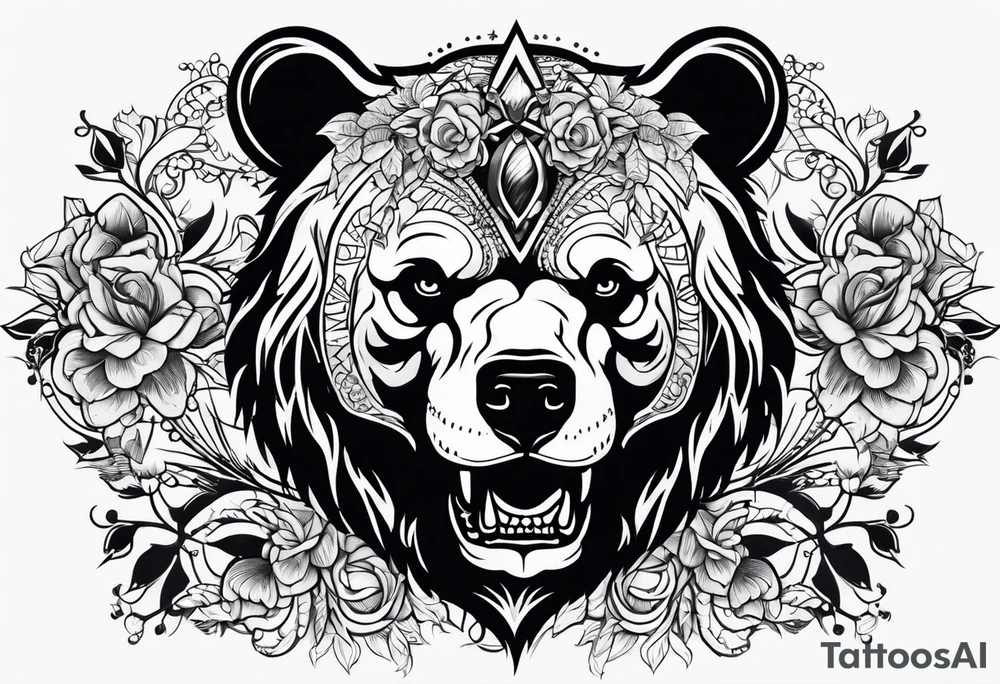 skeleton bears head gothic tattoo idea