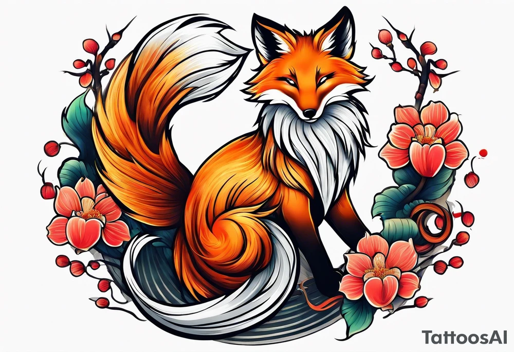 Back tattoo. Nine fox tails Japanese paint style tattoo idea