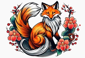 Back tattoo. Nine fox tails Japanese paint style tattoo idea