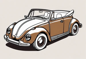 VW beetle convertible, side profile, top-down, modern, linework, minimal, no shadow, no solid shading, brown lines tattoo idea