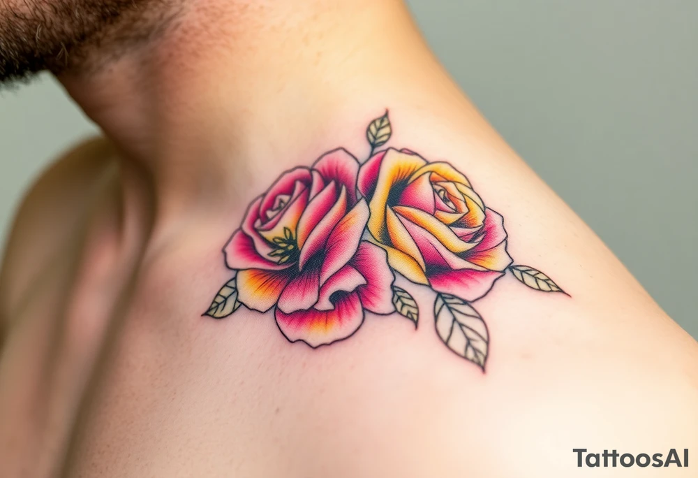 Pink and yellow roses tattoo idea
