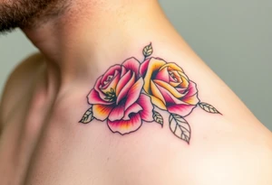 Pink and yellow roses tattoo idea