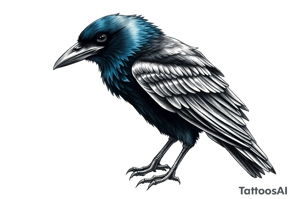 Black and blue raven
standing tattoo idea