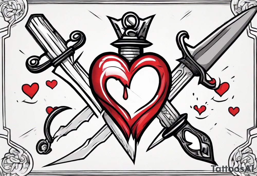 a cartoon heart being stabbed by a dagger tattoo idea