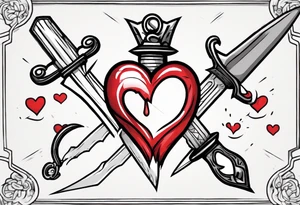 a cartoon heart being stabbed by a dagger tattoo idea