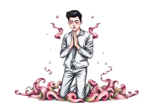 Handsome Asian young guy is standing on his knees apologising tattoo idea