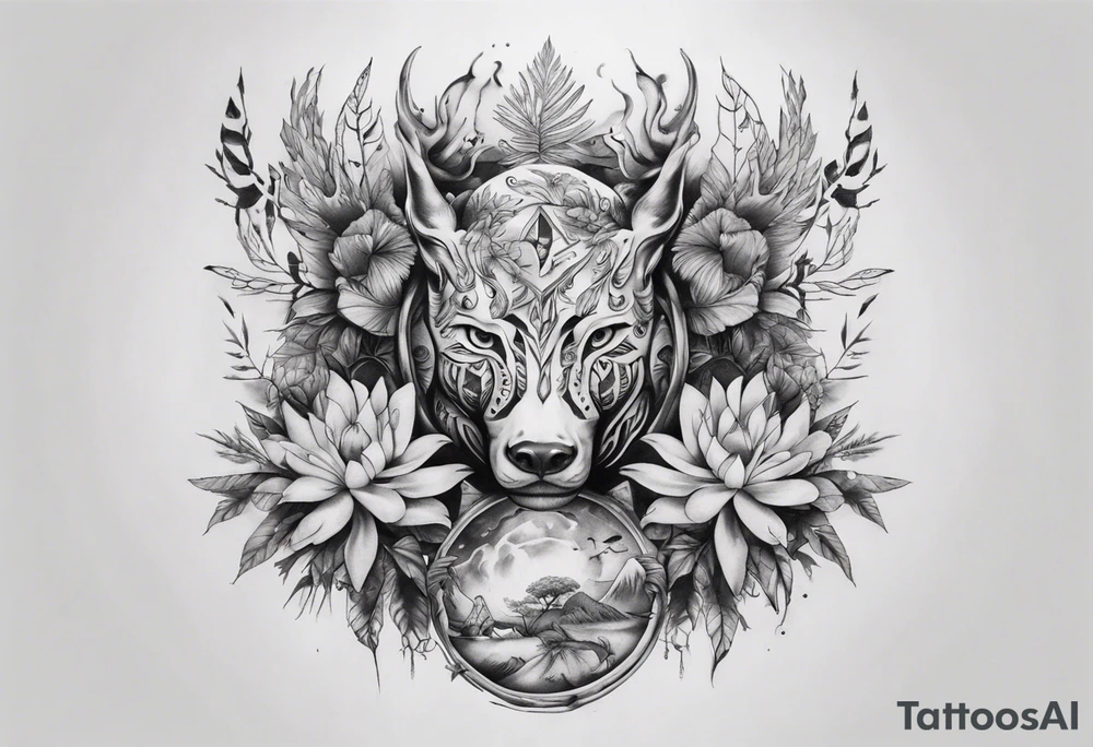 full stomach tattoo illimunati in the middle 
Nature tattoo idea