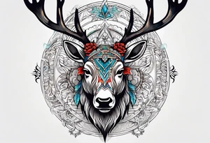 back tattoo of a front view reindeer with half the face as a skull tattoo idea