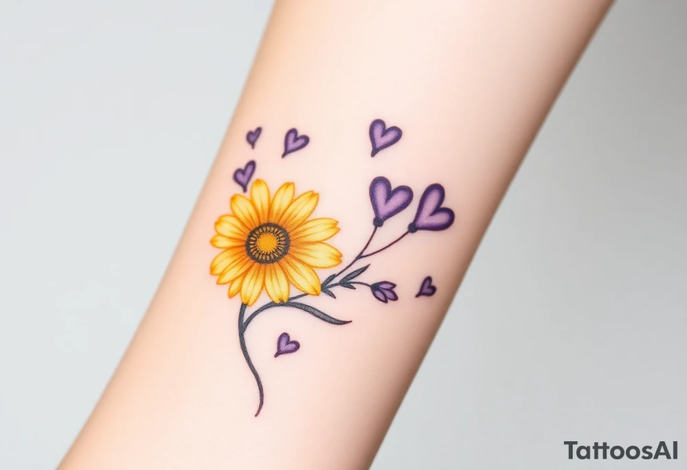 Yellow daisy & Purple Hearts tattoo idea