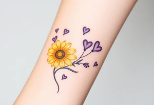 Yellow daisy & Purple Hearts tattoo idea