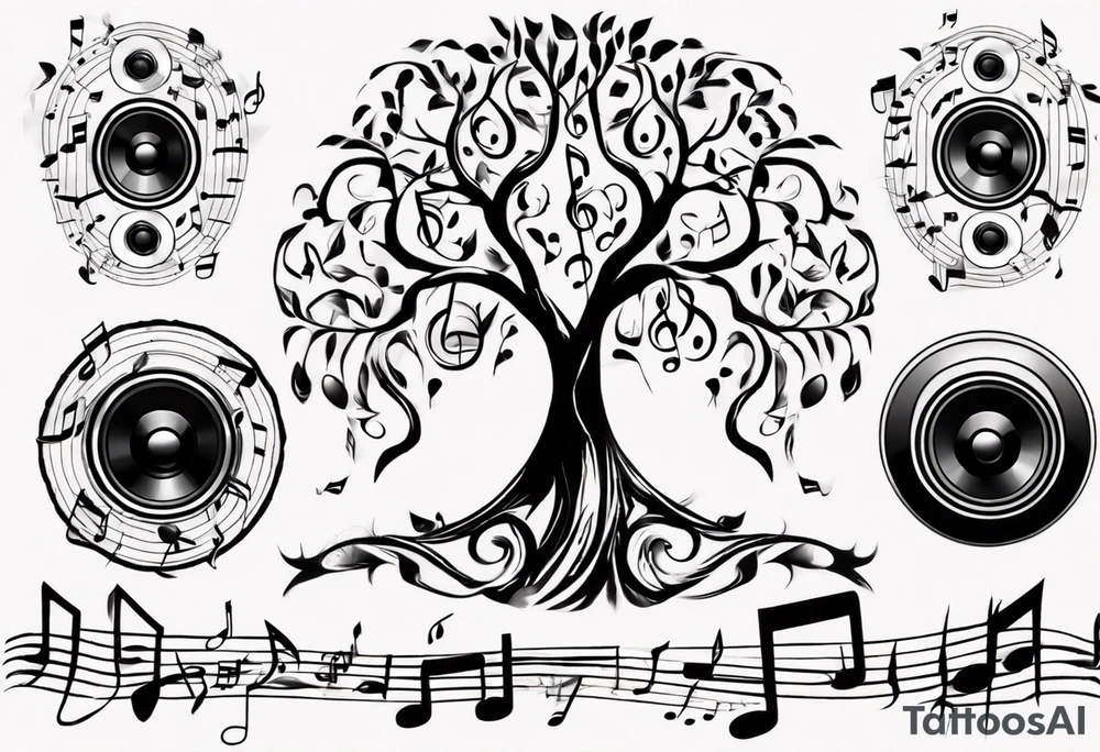 music speaker note tree stave notes tattoo idea