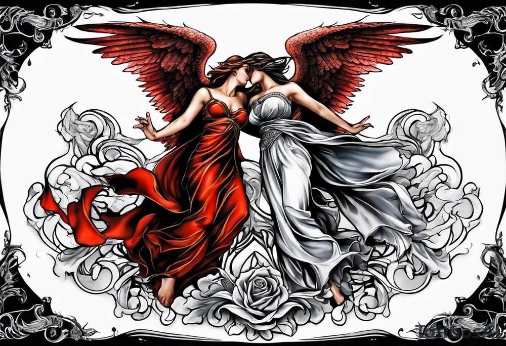 Angel and devil fighting back tattoo design tattoo idea