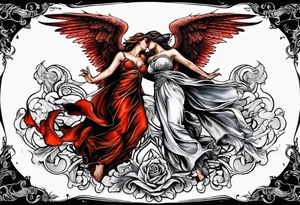 Angel and devil fighting back tattoo design tattoo idea