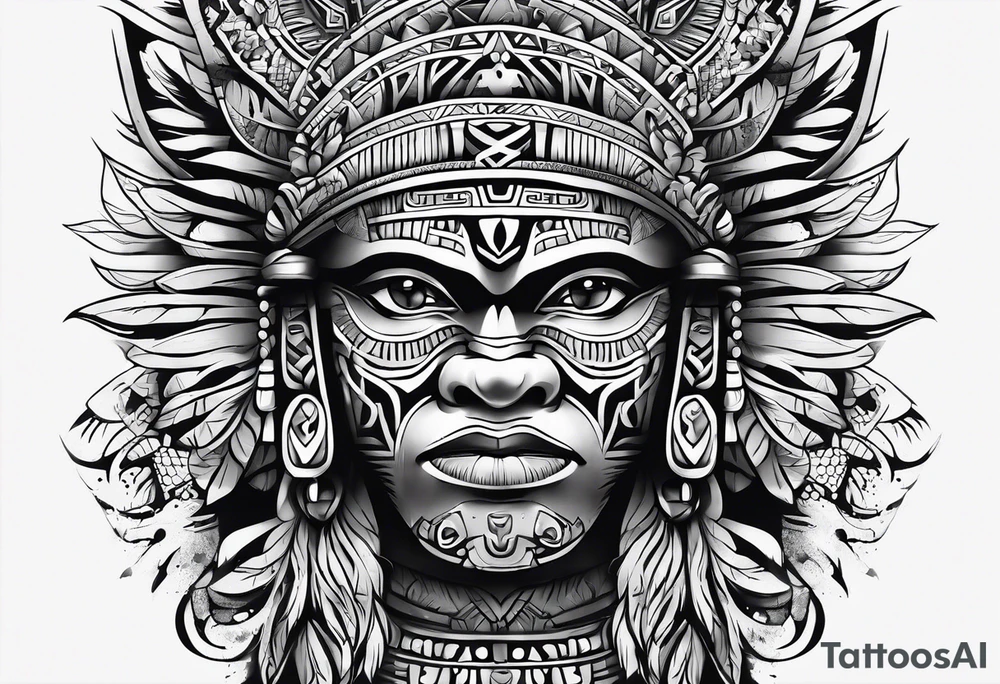 Aztec tribal sleeve tattoo idea