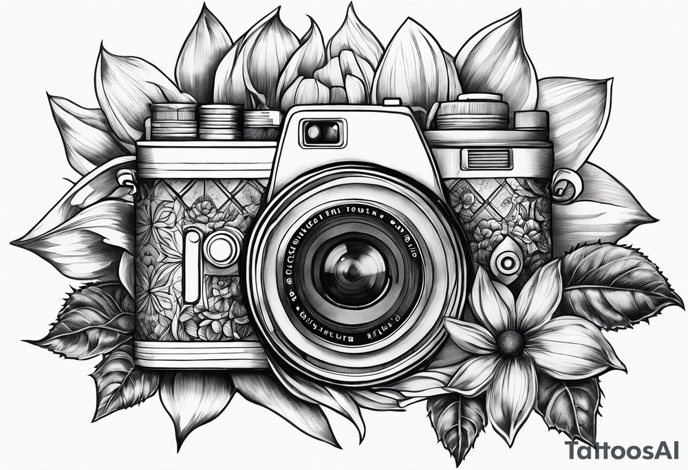 sunflower, camera, flower rose , book tattoo idea