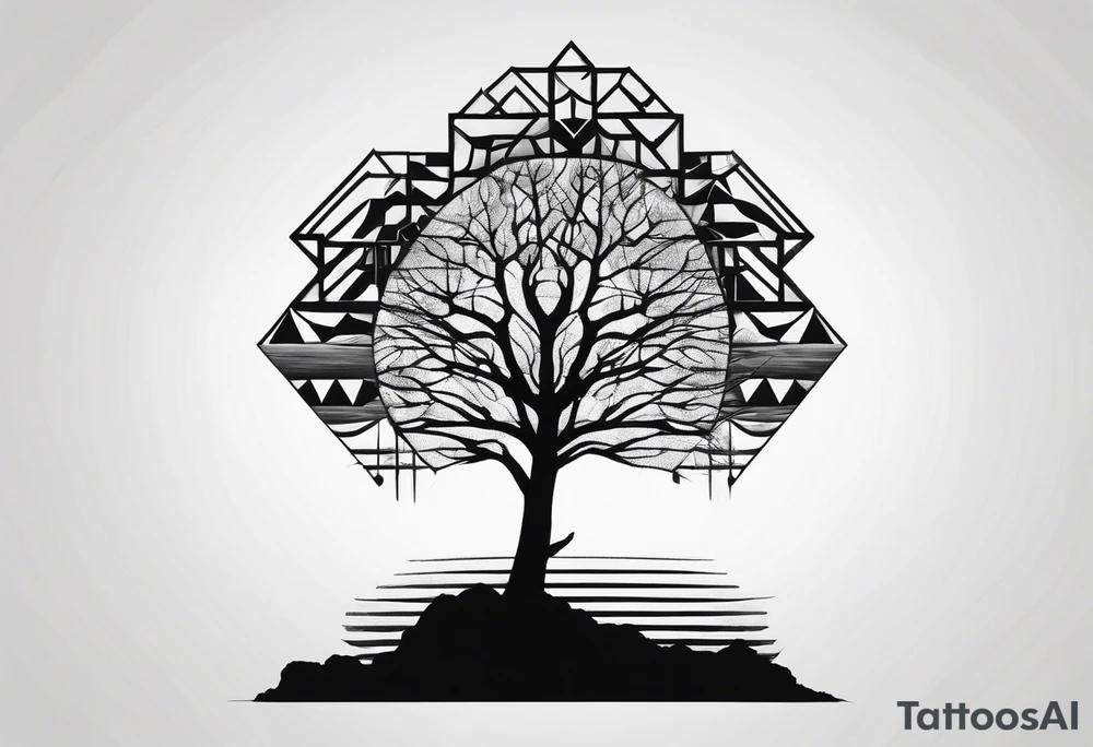 Baum silhouette mit Geometric Muster im Hintergrund tattoo idea