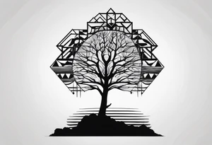 Baum silhouette mit Geometric Muster im Hintergrund tattoo idea