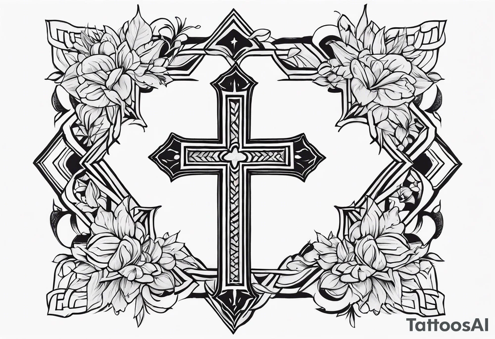 Simple cross tattoo with designs around it tattoo idea
