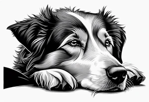 Sheepdog all black short hair with white nose one eye open one eye closed tattoo idea