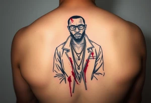 African American gangsta character with blood splatter on clothes tattoo idea