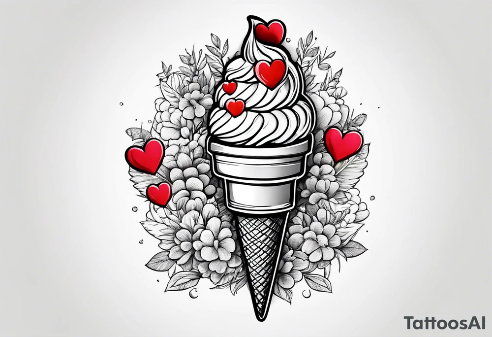 small one scoop ice cream cone with small red heart on it somewhere with unicorn tattoo idea
