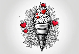 small one scoop ice cream cone with small red heart on it somewhere with unicorn tattoo idea