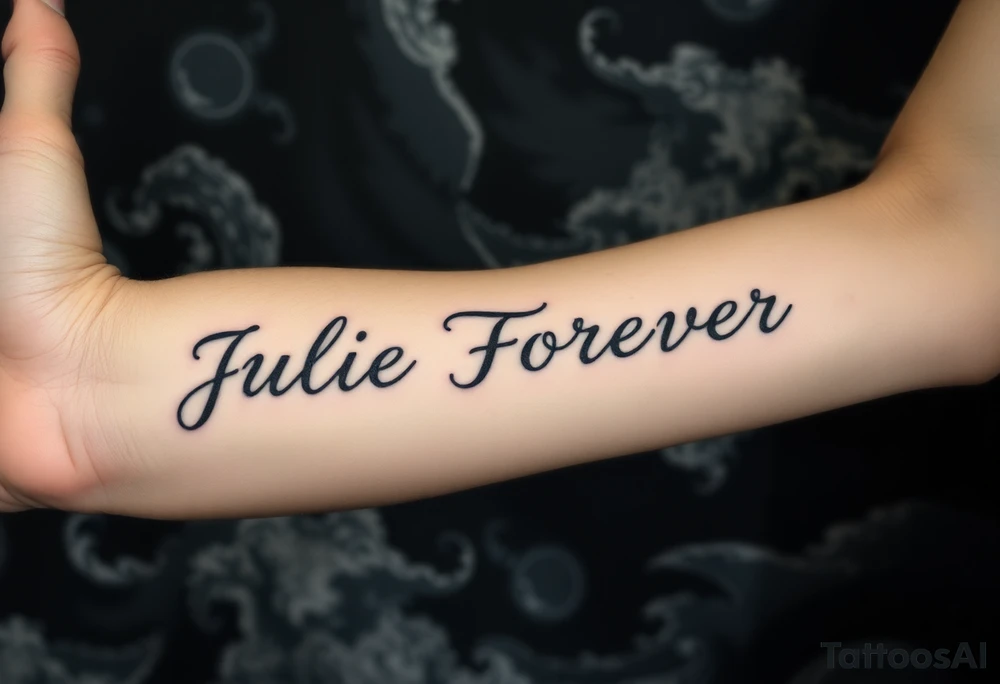 Julie Forever breathing iridescent fire against stormy skies tattoo idea