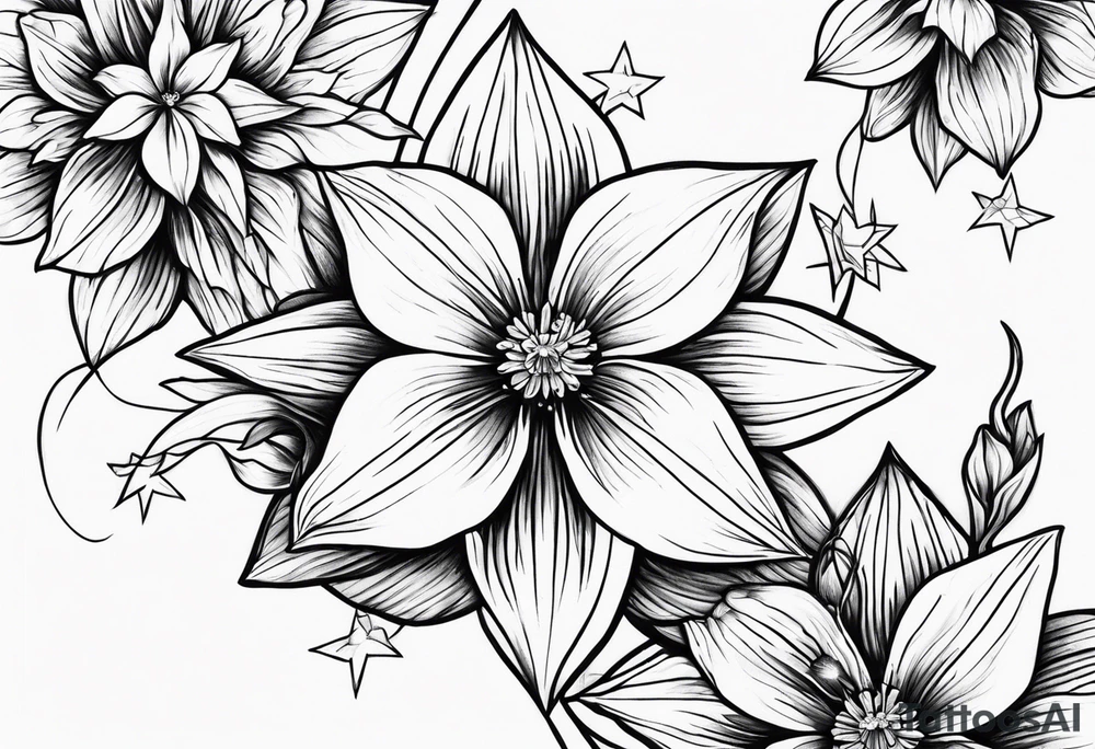 Larkspur, narcissus and stars tattoo idea