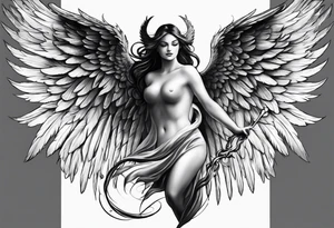 soft delicate angel wing and devil wing tattoo idea