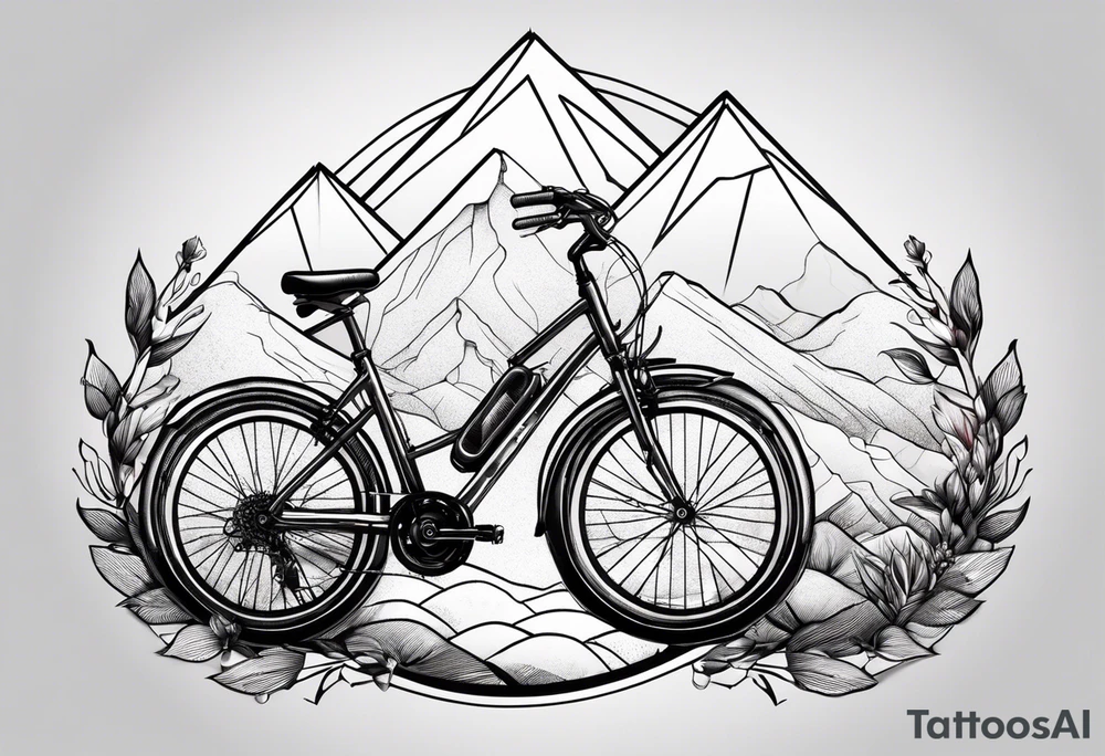 montañas rodeadas de un circulo, que salgan bicicletas de carretera tattoo idea