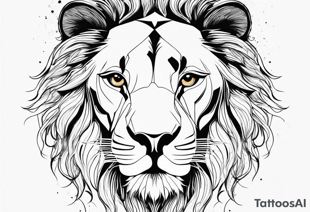 Moitie Visage lion avec son bebe avec trait super fin tattoo idea