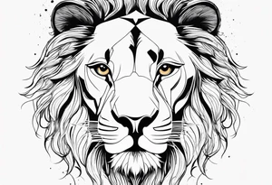 Moitie Visage lion avec son bebe avec trait super fin tattoo idea
