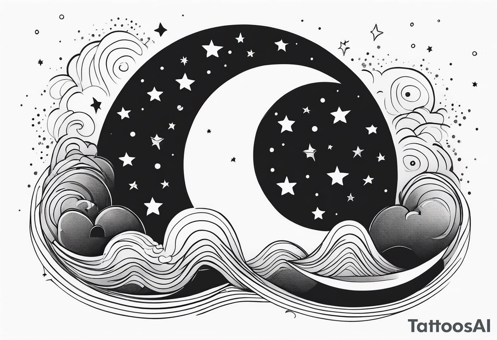moon with cloud raining stars tattoo idea