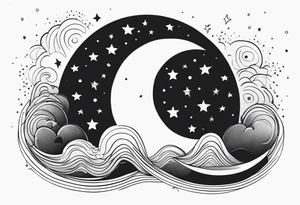 moon with cloud raining stars tattoo idea