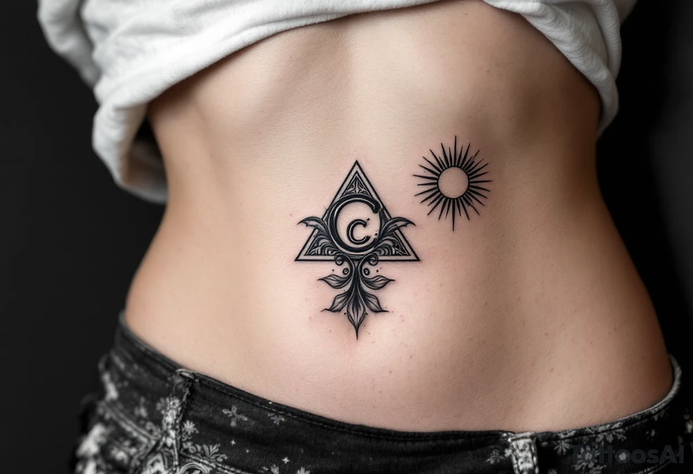 lily letter c and a rising sun triangle tattoo idea