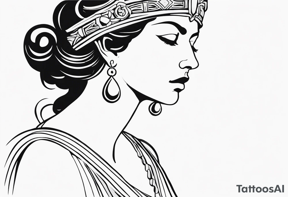 I want a tattoo of themis the Greek goddess where her eyes are closed and she has blood on her face. I want it to be fine line and minimilistic tattoo idea