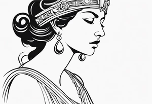 I want a tattoo of themis the Greek goddess where her eyes are closed and she has blood on her face. I want it to be fine line and minimilistic tattoo idea